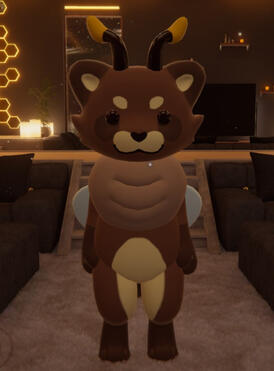 Buzz, an adorable bumble bee / raccoon hybrid, and the first plushie with button eyes! (@hingusdingus)