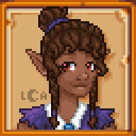 An elf gently smiling. Her skin and hair are medium-dark and she wears an iridescent purple top.