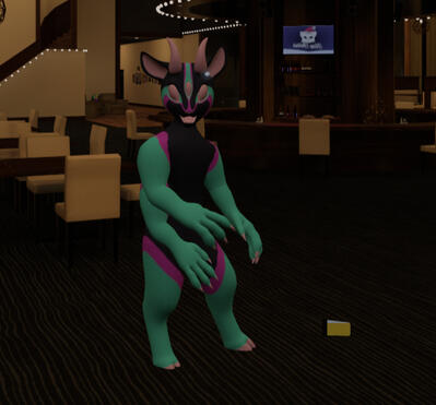This goat monster has a third arm which is puppetted by the user's real arm. Screenshot taken in The Black Cat. (me)
