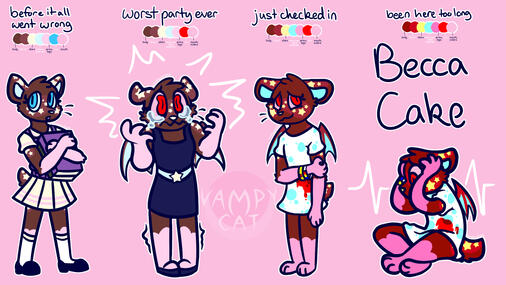 Becca Cake - 4 view refs of 4 forms of the character