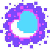 the moonstruck logo, a light blue heart tilted to the side with a white crescent on the left side. the heart swims in a gooey, sparkly purple swath of sky and radiates a glimmering pink light.